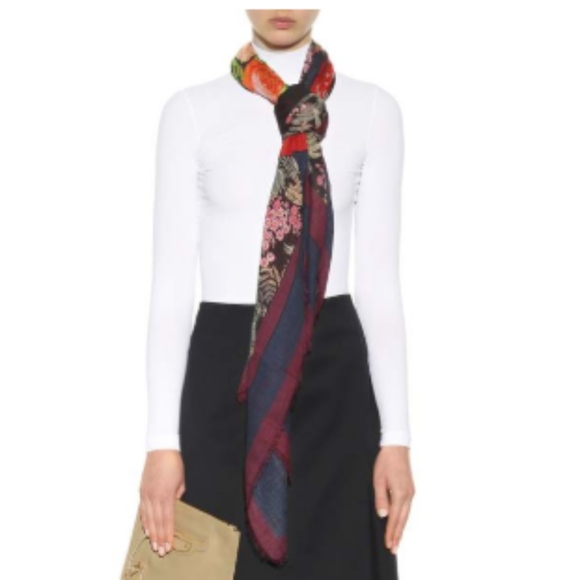 Square Multicolor Wool Silk Shawl Scarf Wrap - Picture 2 of 8